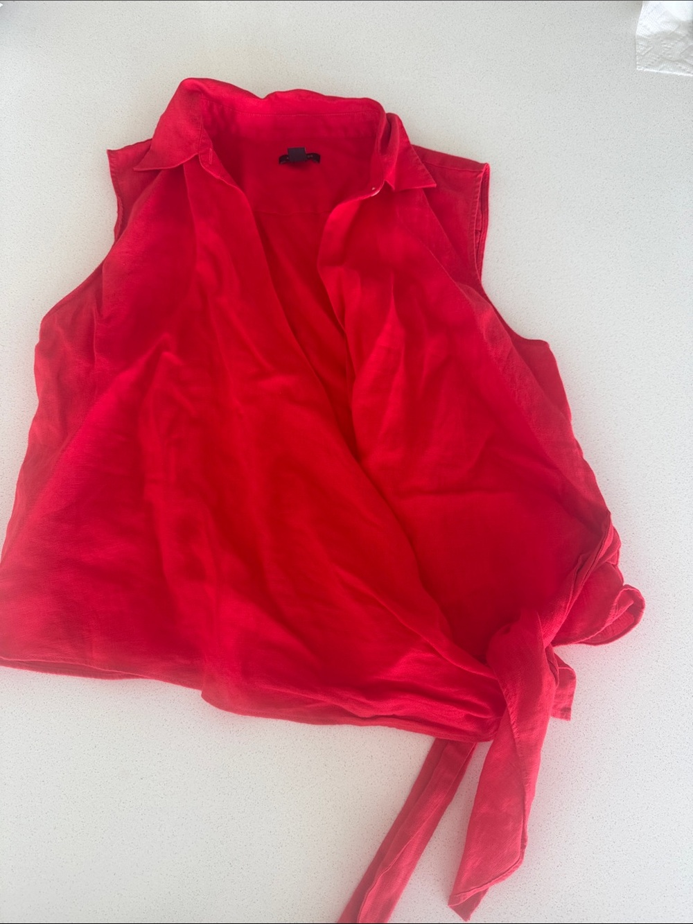 Ann Taylor Red Sleeveless Wrap Blouse with Side Tie